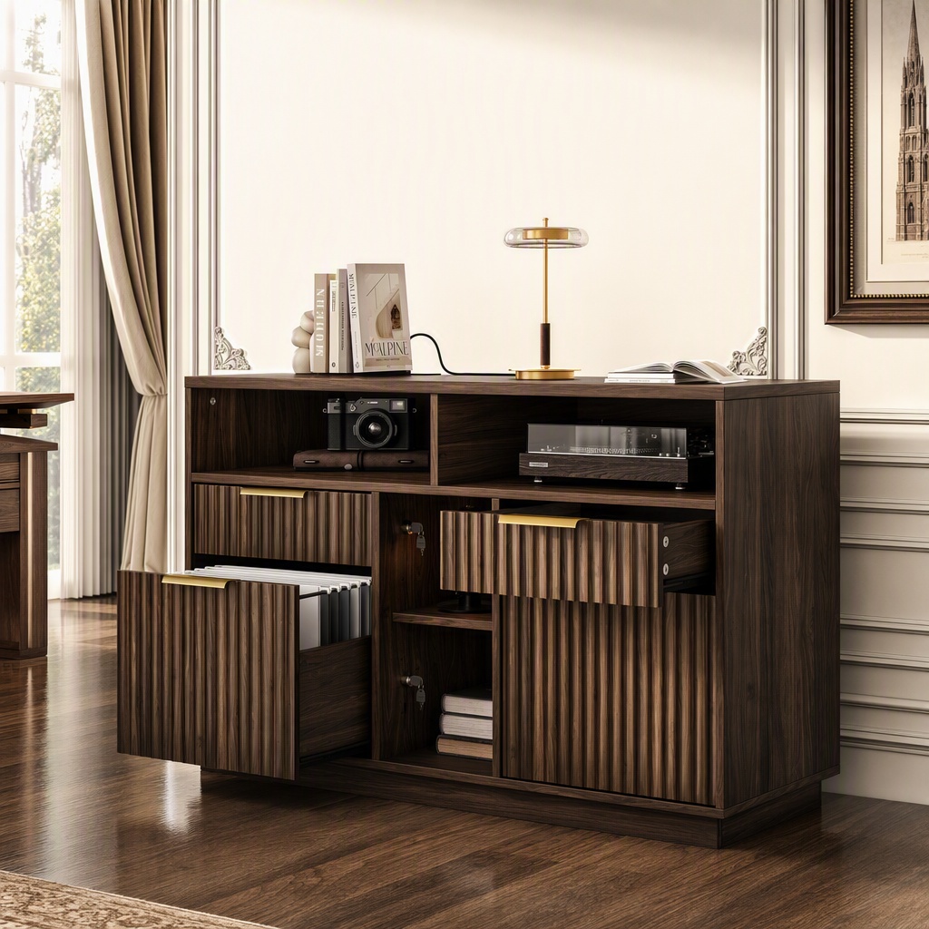 Commercial Printer - 4 Drawer File Cabinet, Fluted Wood