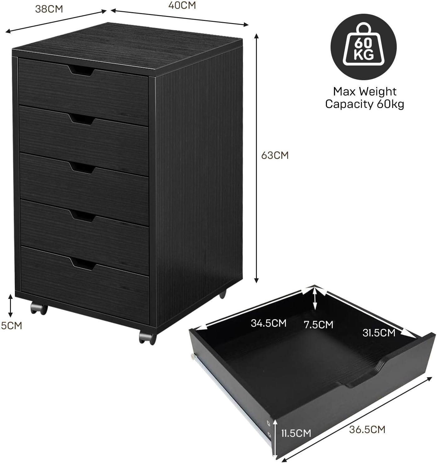 5 Drawer File Cabinet Mobile D - Commercial Printer recension och pris