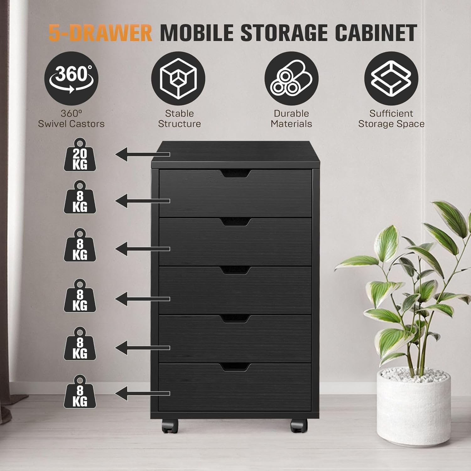 5 Drawer File Cabinet Mobile D - Commercial Printer recension och pris